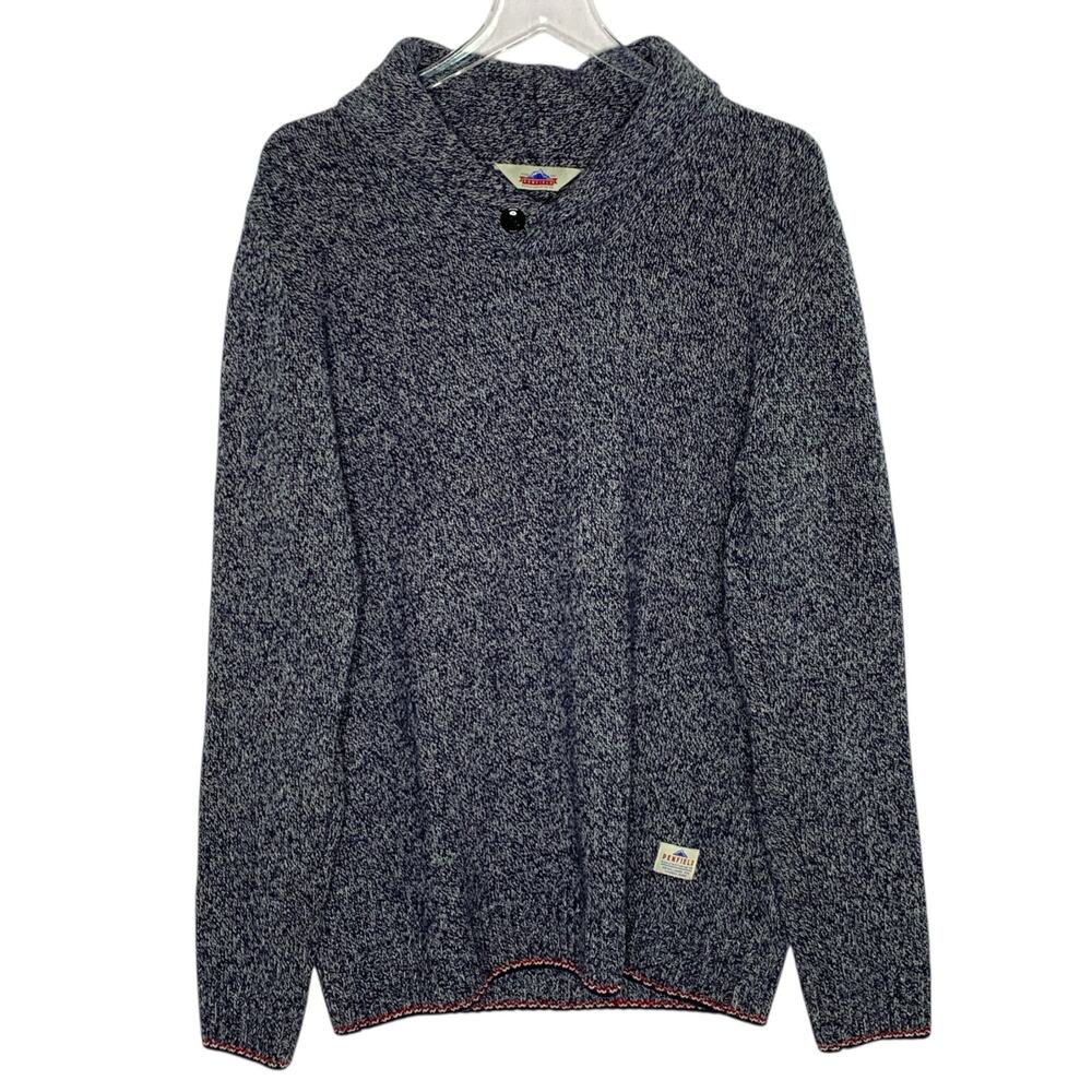 Penfield L Harlington Two Tone Melange Shawl Sweater Blue Gray Grandpa Core